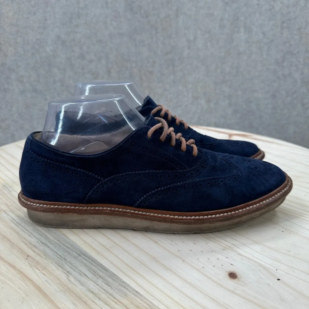 Tod's Wingtip Oxfords Men 39.5 Blue Suede Lace Up Brogue Italian Luxury Shoes